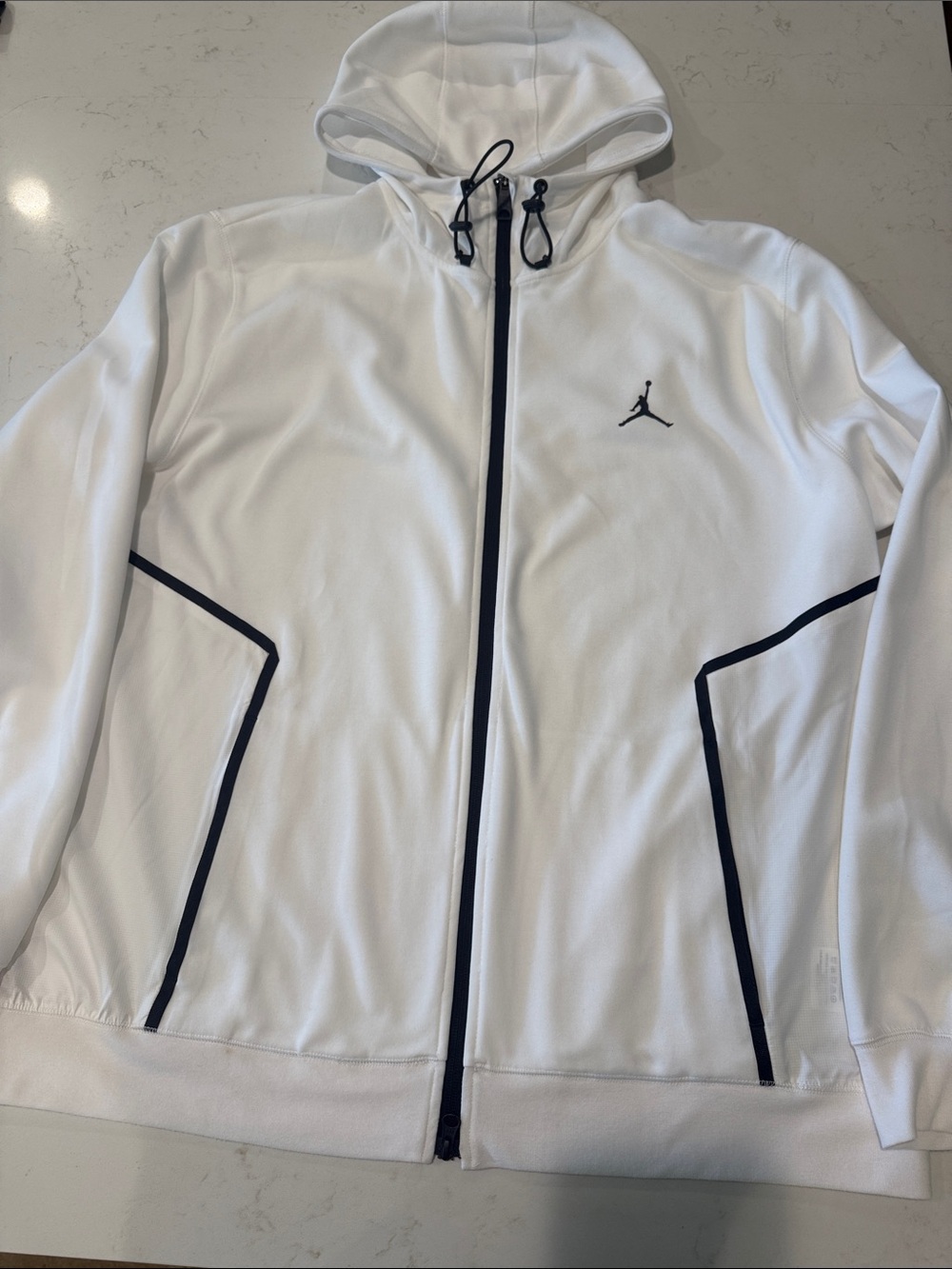 Jordan White Full-Zip Hoodie Jacket with Black Trim